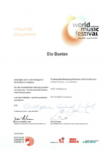 Urkunde zum World Music Festival